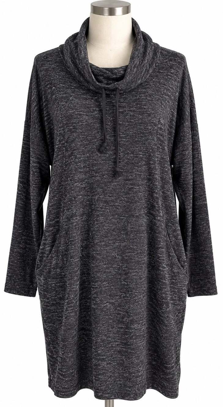 Estelle Sweater Dress M Charcoal Gray Cowl Neck Tunic Viscose Knit Athleisure